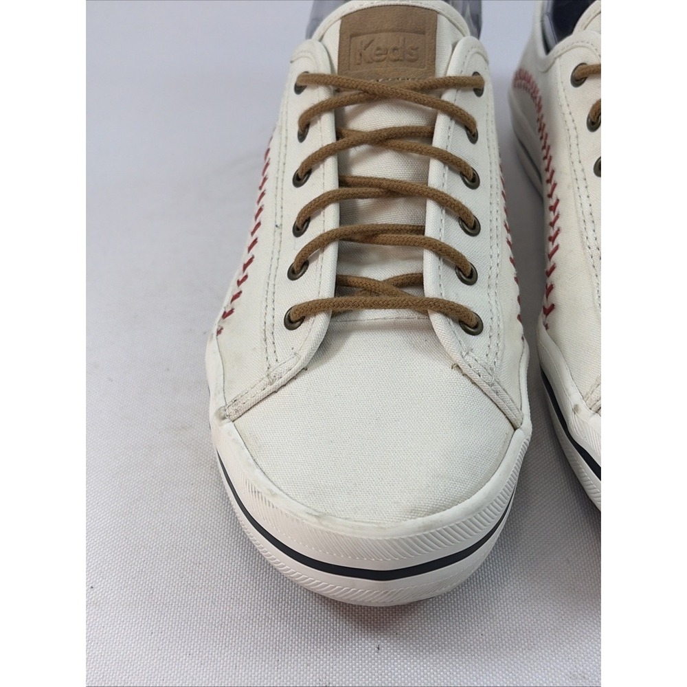 Keds Kickstart Pennant Shoes Women's Sz 9.5 Off White Baseball Stitched Comfort - Picture 8 of 14